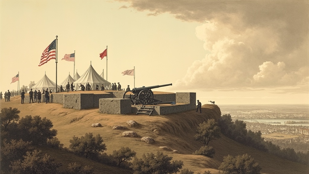 Artistic interpretation of Fort Reno's earthworks and artillery during the Civil War