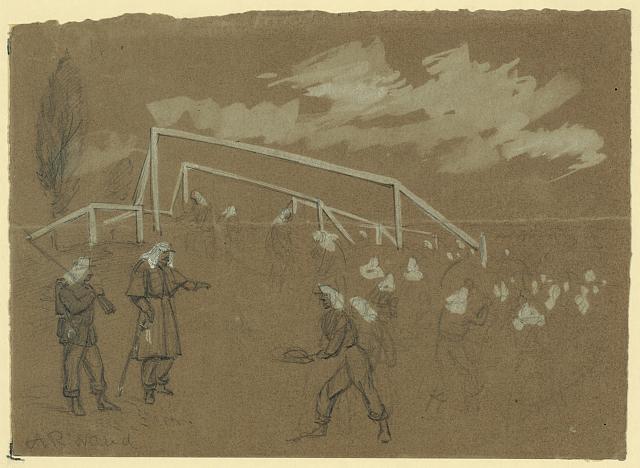 Soldiers breaking ground for a fort to defend Washington, 1861